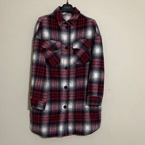 Eesome Black red Plaid shacket women M comfy office casual fall Y2K button down